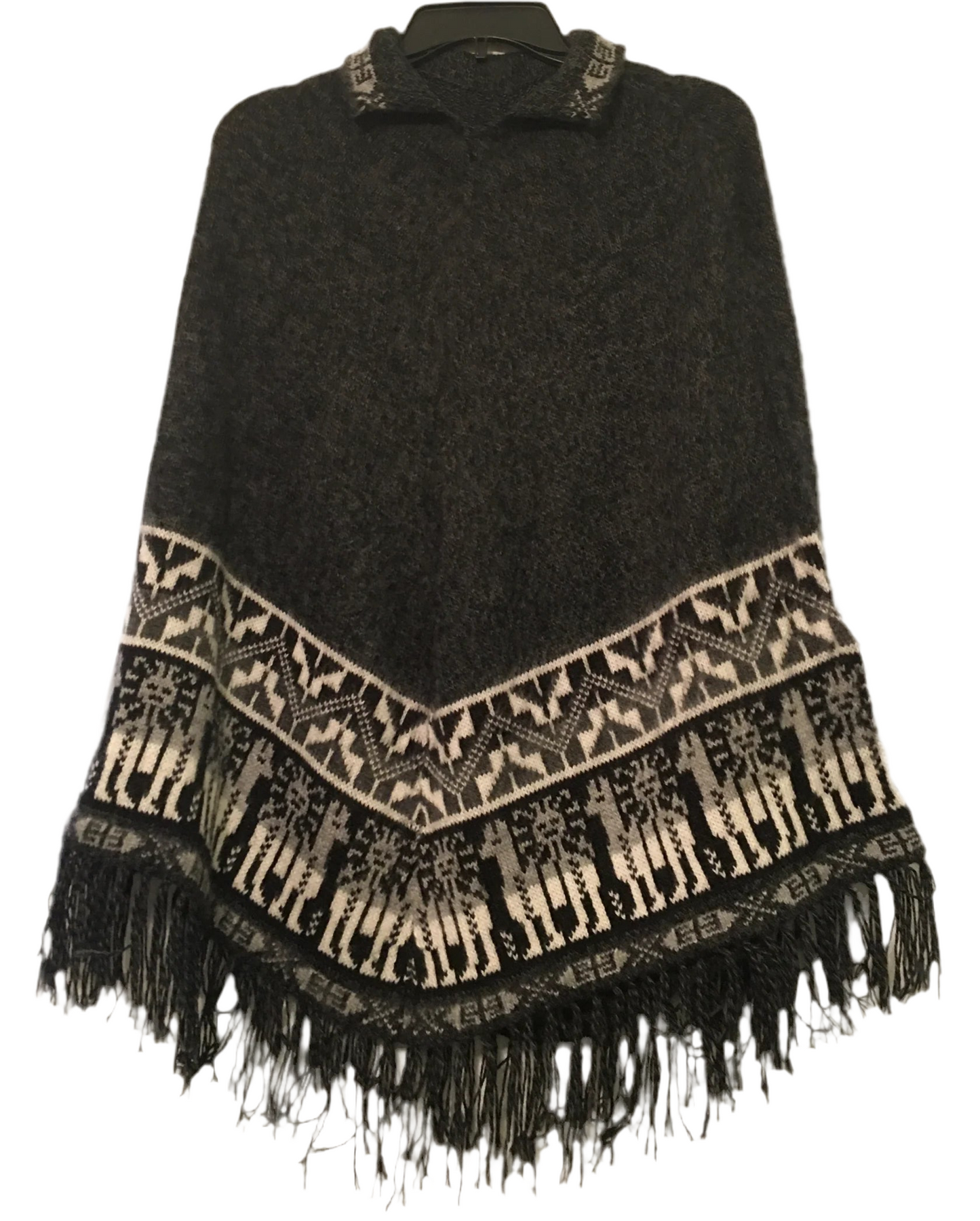 Black Poncho w/ White & Grey Pattern