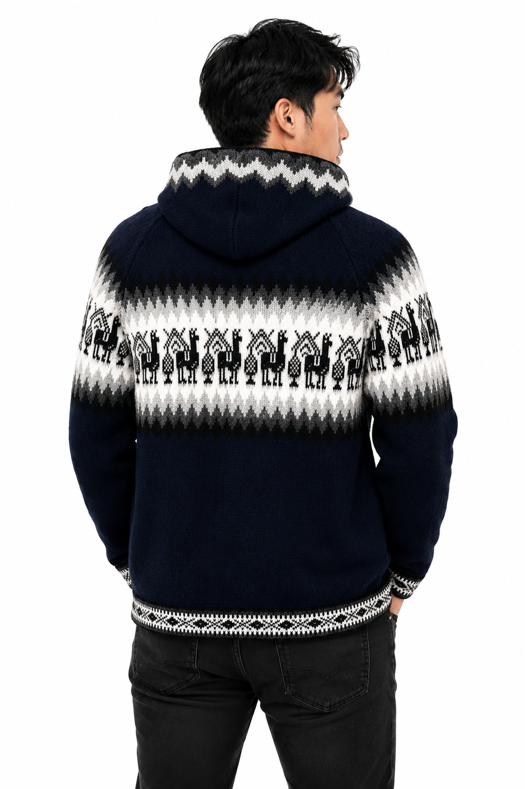 Men’s Andean Alpaca Hooded Sweater-Dark Blue