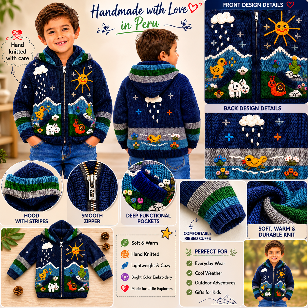 🌈Andean Adventure Kids Hoodie - Blue- Green