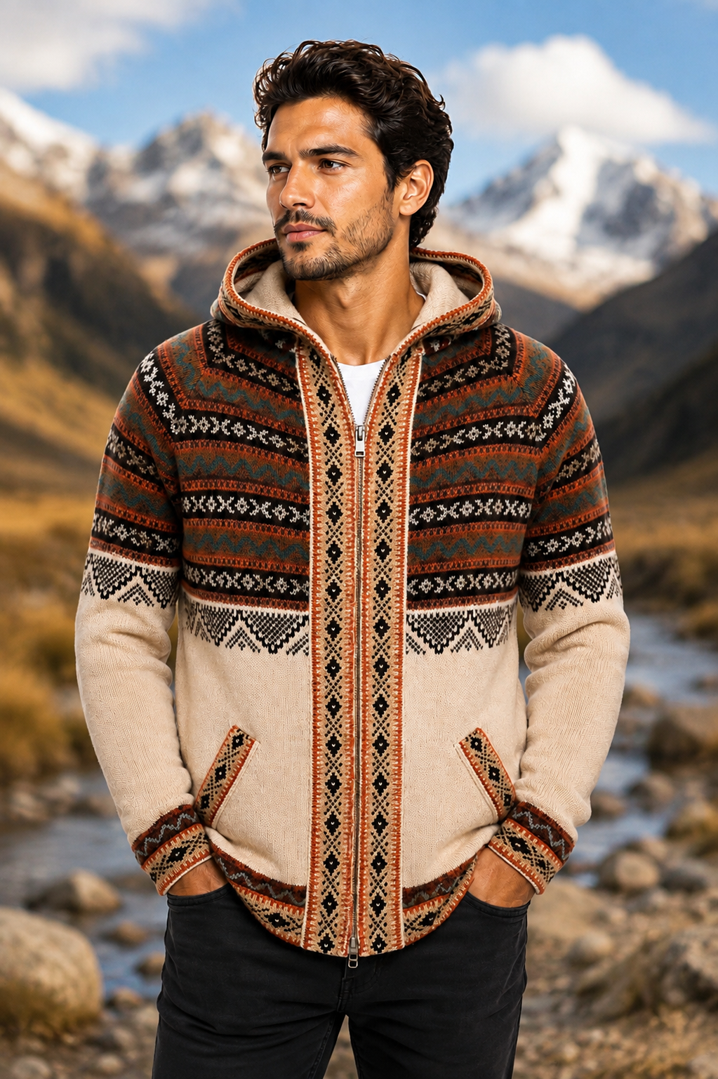 Light Brown Men Alpaca Sweater