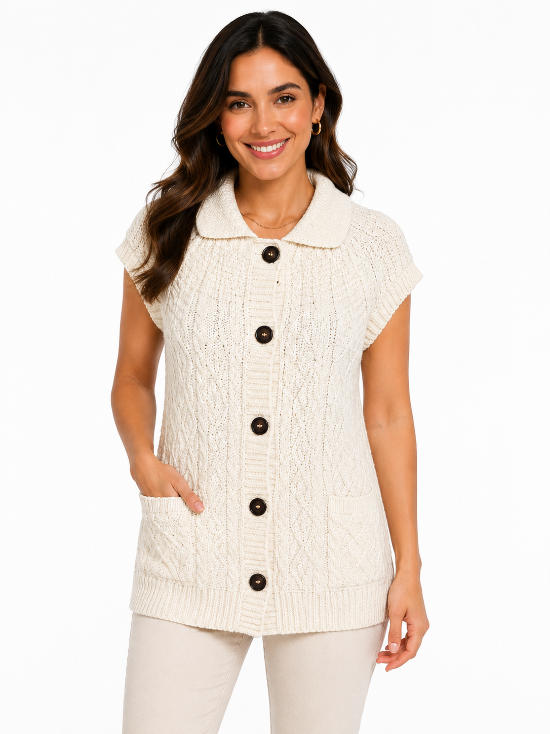 Ivory Elegance Alpaca Cable Knit Women’s Vest