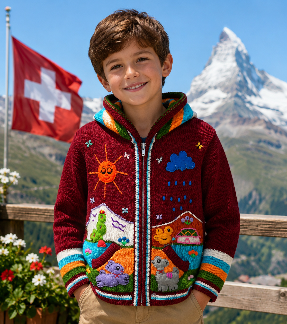 Andean Adventure Kids Hoodie - Cherry