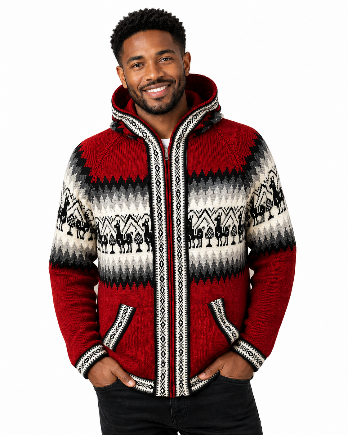 Men’s Andean Alpaca Hooded Sweater – Red
