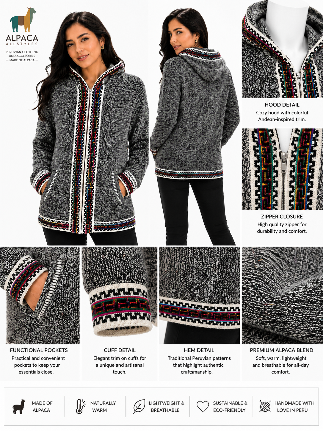 Andean Silver Alpaca Hoodie Sweater