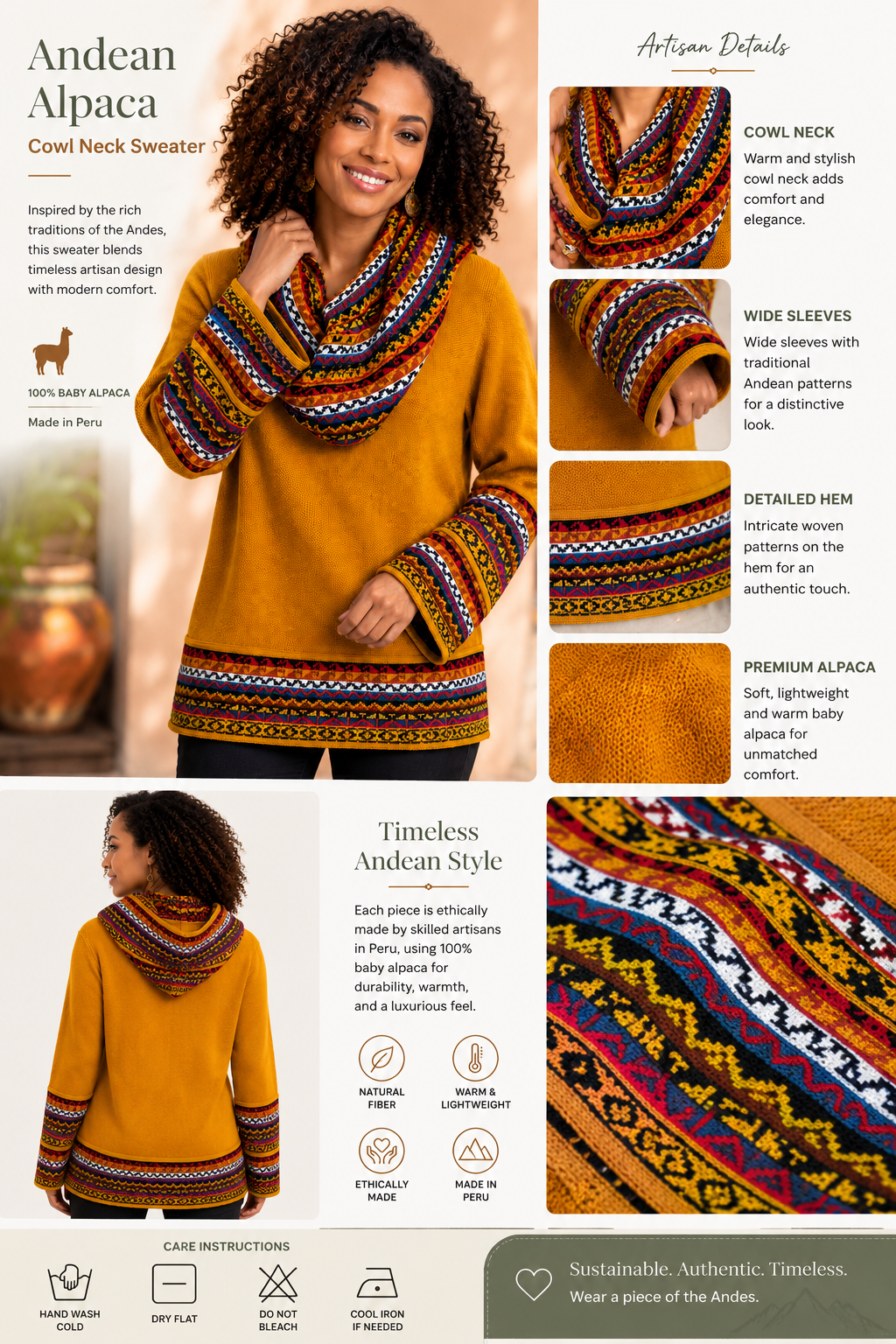 Alpaca Cowl Neck Sweater – Mustard Gold