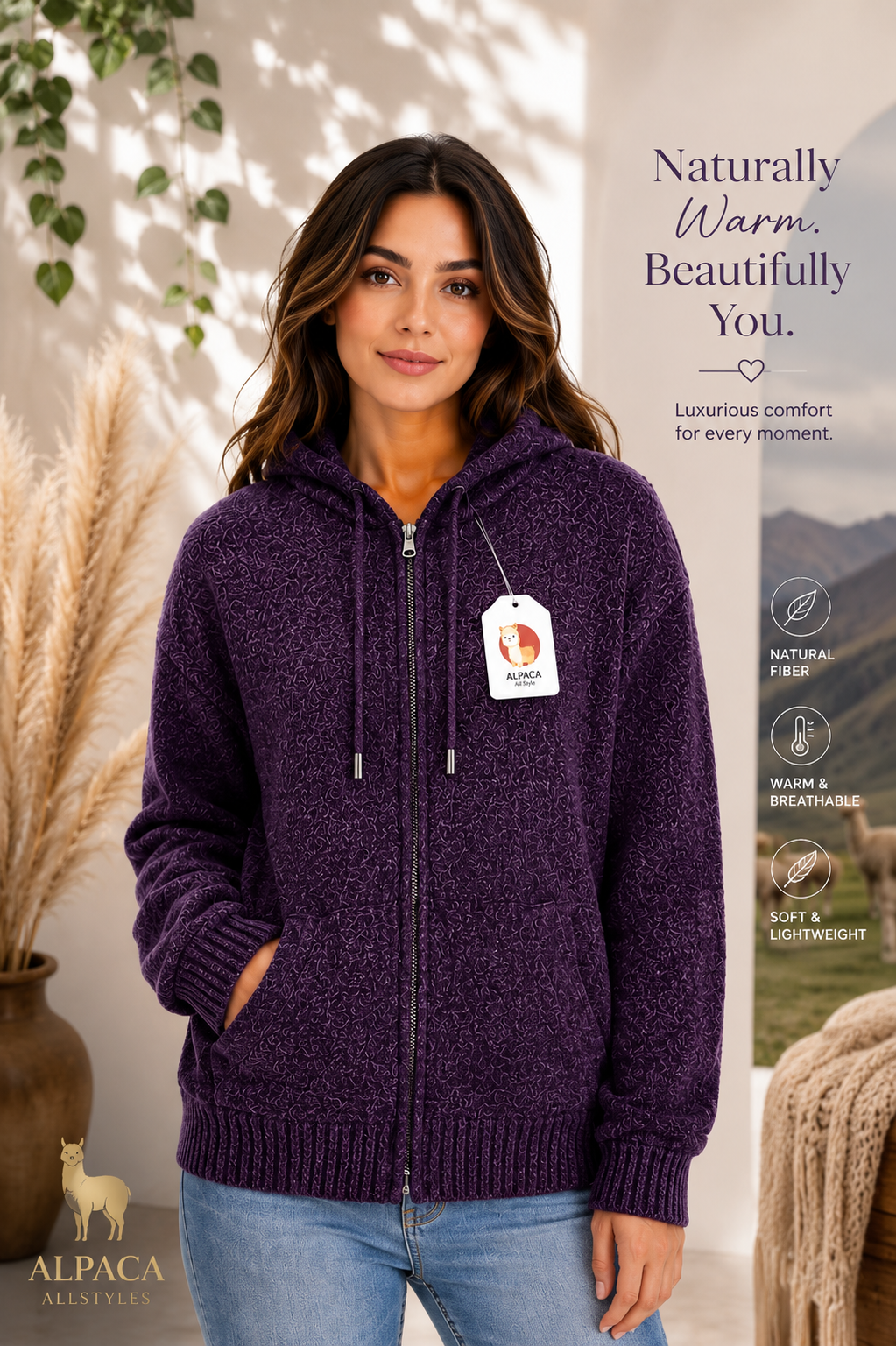 Amethyst Comfort Alpaca Hooded Cardigan