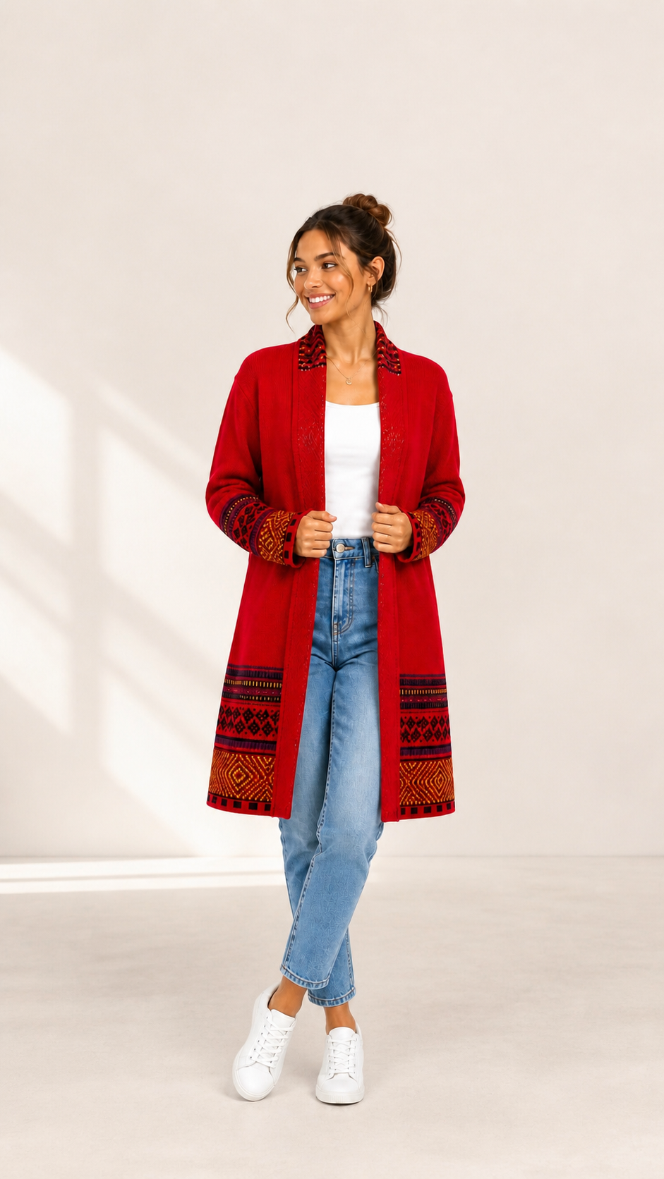 Andean Long Alpaca Cardigan Red