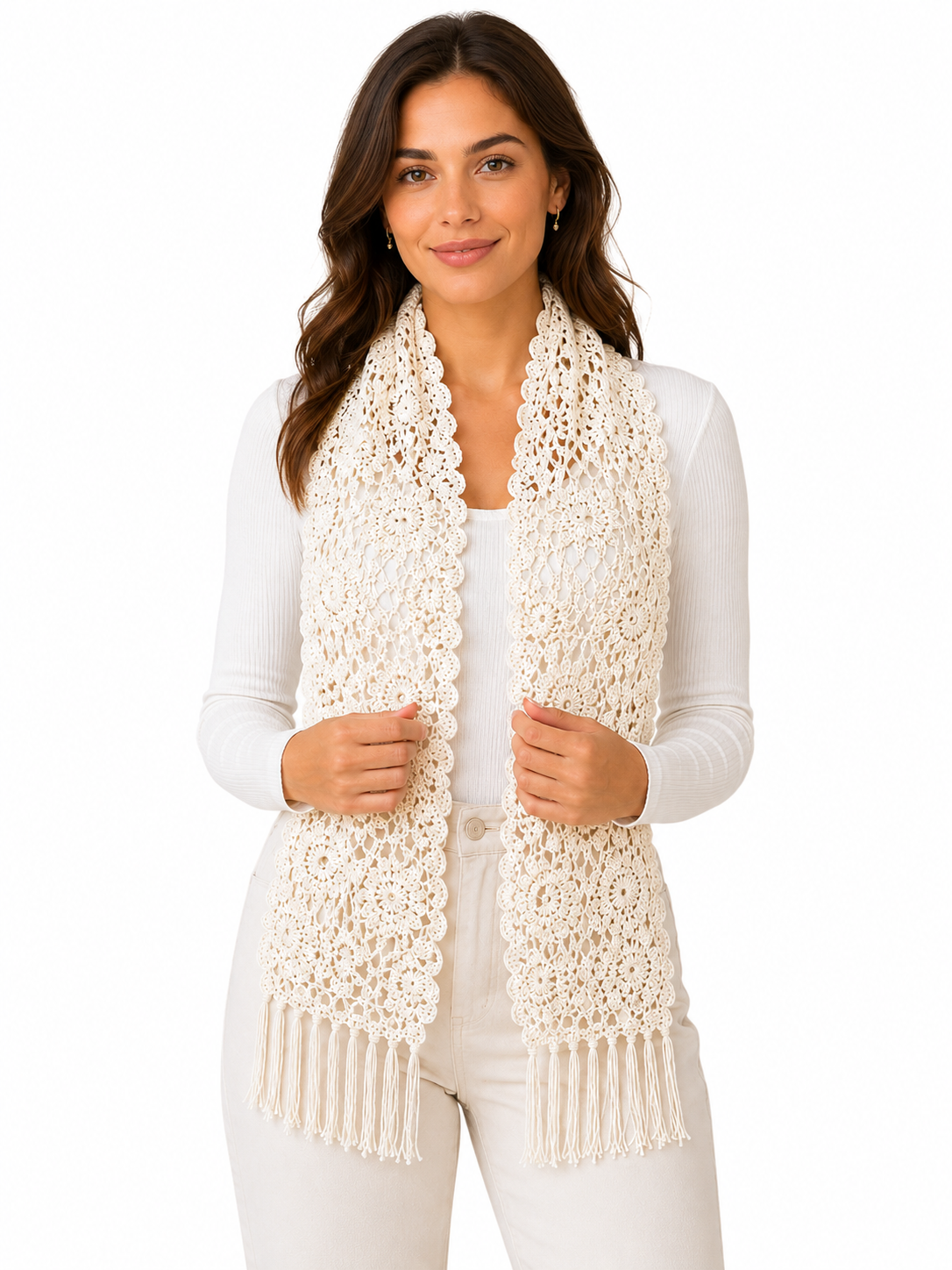 PRE-ORDER Ivory Handmade Baby Alpaca Crochet Scarf