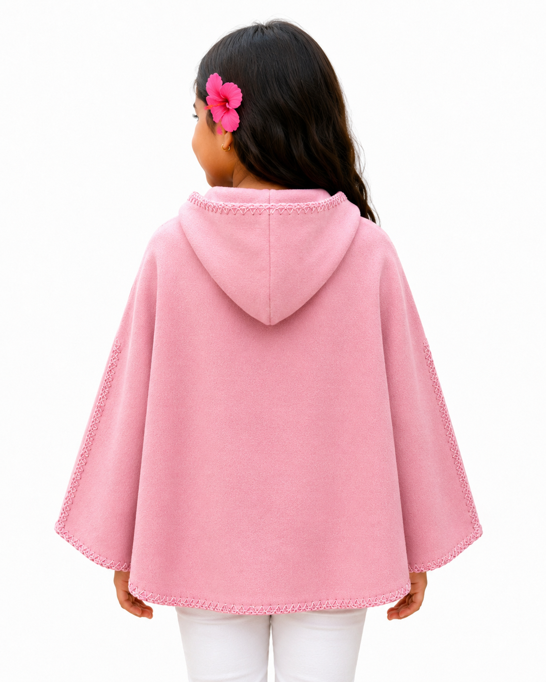 🌸 Little Andean Princess Alpaca Hooded Poncho – Pink