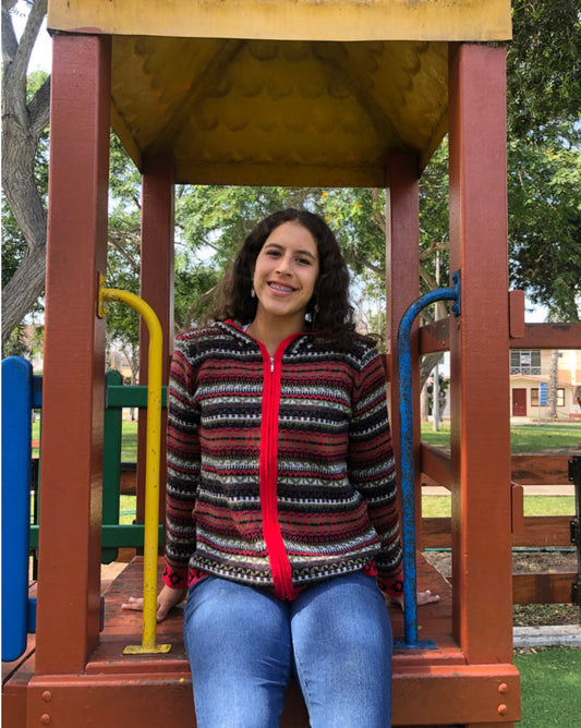 Lined Red Pattern Women Alpaca Sweater