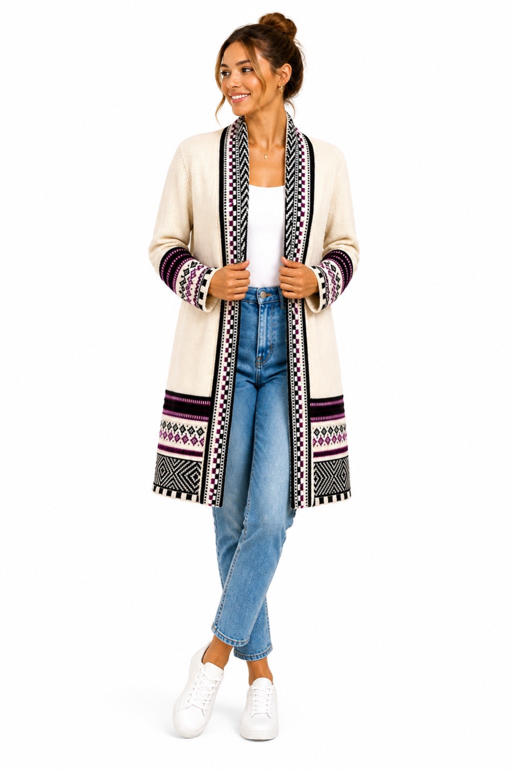 Andean Long Alpaca Cardigan – White