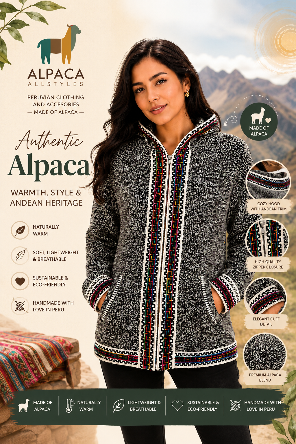 Andean Silver Alpaca Hoodie Sweater