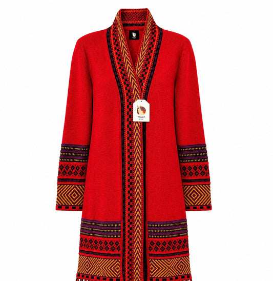 Andean Long Alpaca Cardigan Red