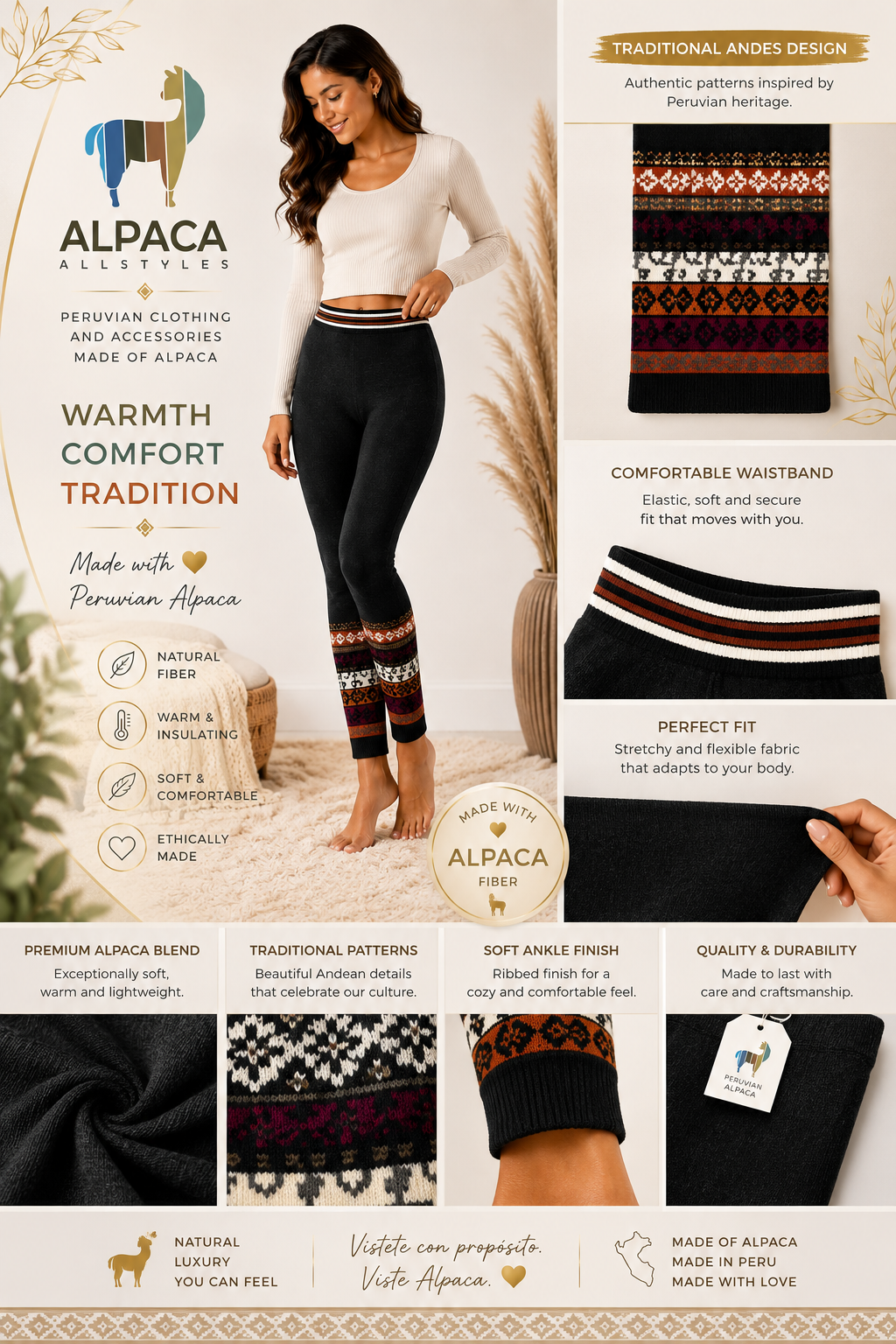 Andean Women’s Alpaca Motion  Leggings Black