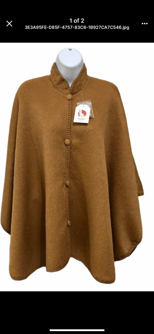 Brown buttoned alpaca cape