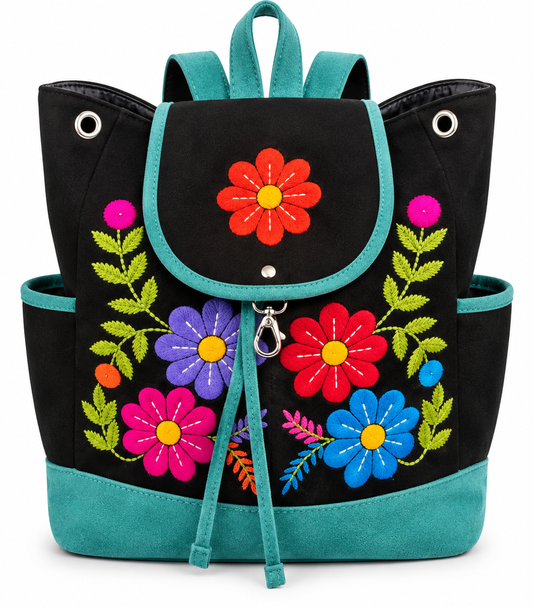 Andean Turquoise Bloom Embroidered Backpack – Made in Peru 🇵🇪