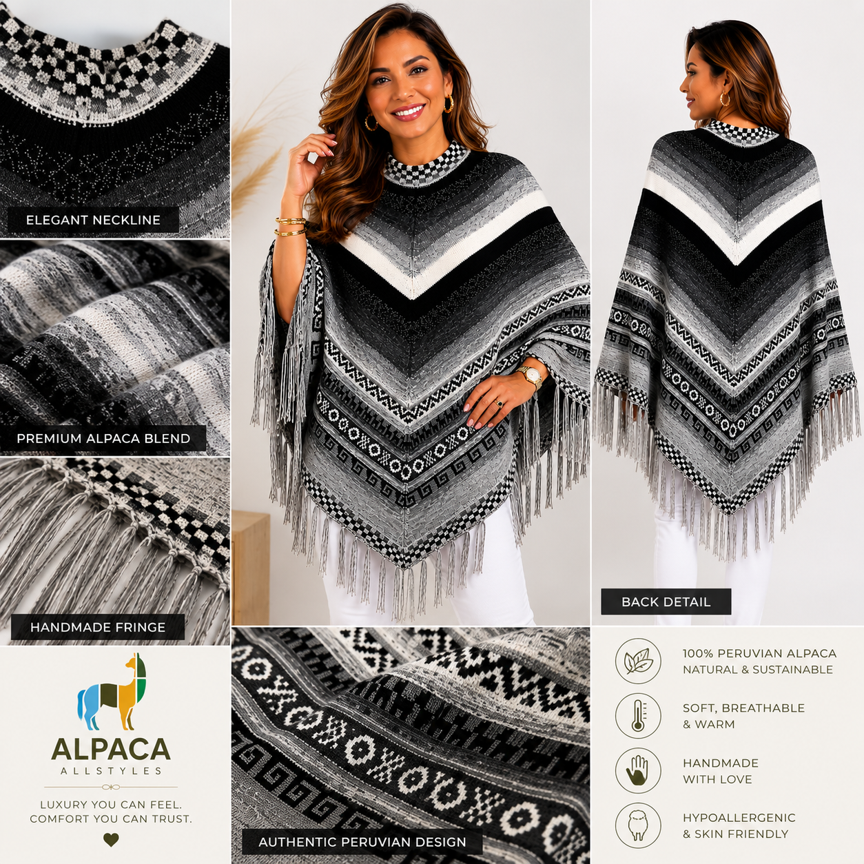 Andes Alpaca Gray Poncho