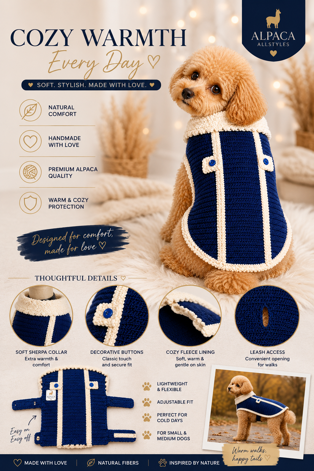💙 Handmade Baby Alpaca Royal Andes Dog Coat