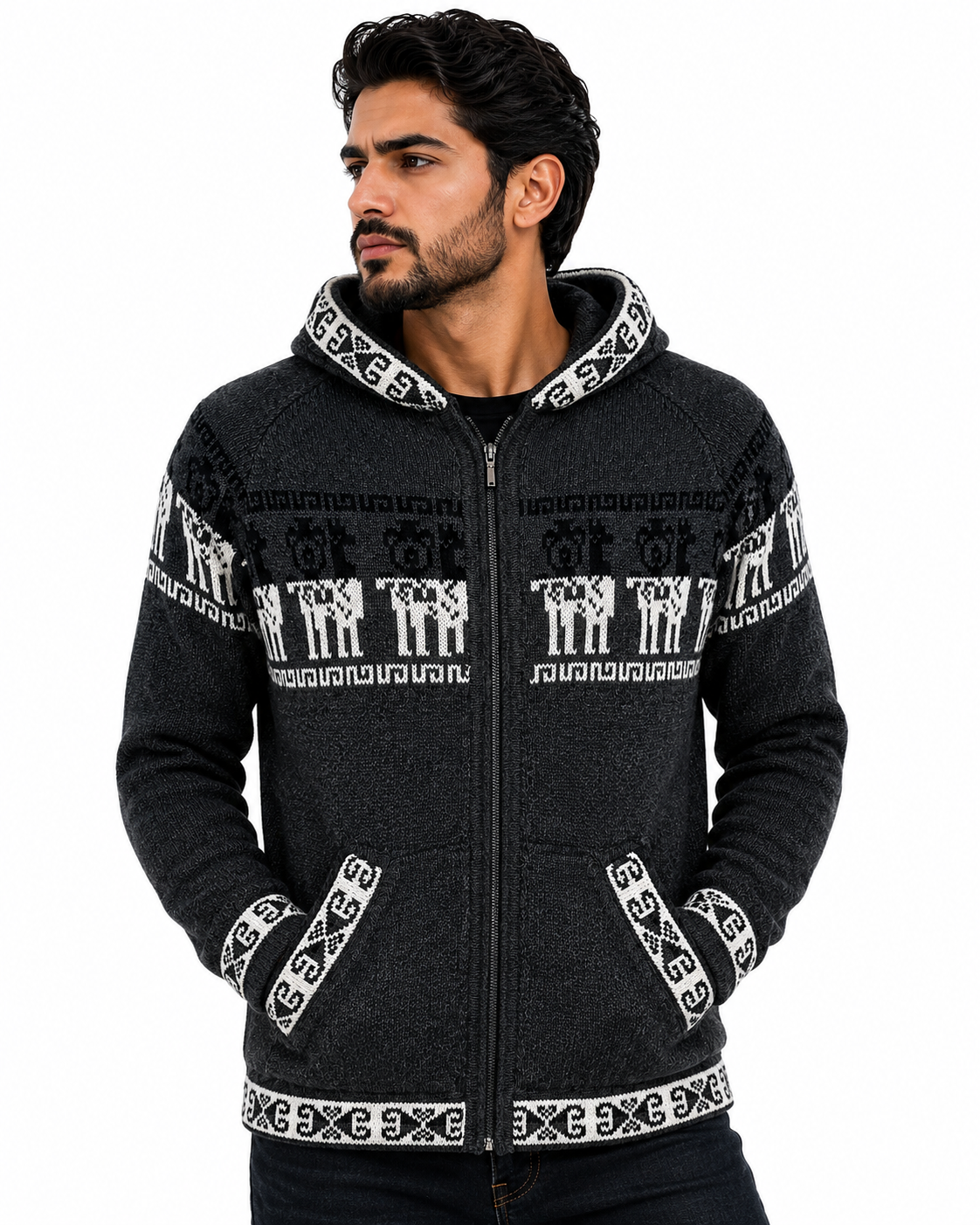 Men’s Andean Alpaca Hoodie Sweater- Dark Gray