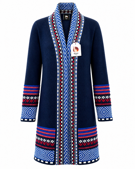 Andean Long Alpaca Cardigan – Navy Blue