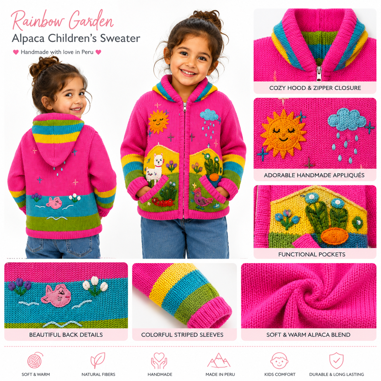 🌈Andean Adventure Kids Hoodie - Bright Pink