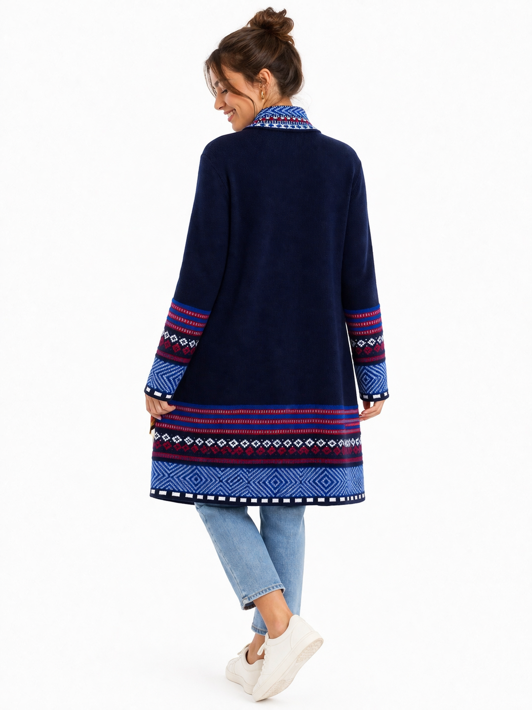 Andean Long Alpaca Cardigan – Navy Blue
