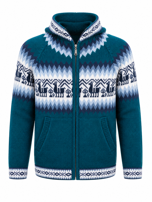 Men’s Andean Alpaca Hoodie Sweater Emerald