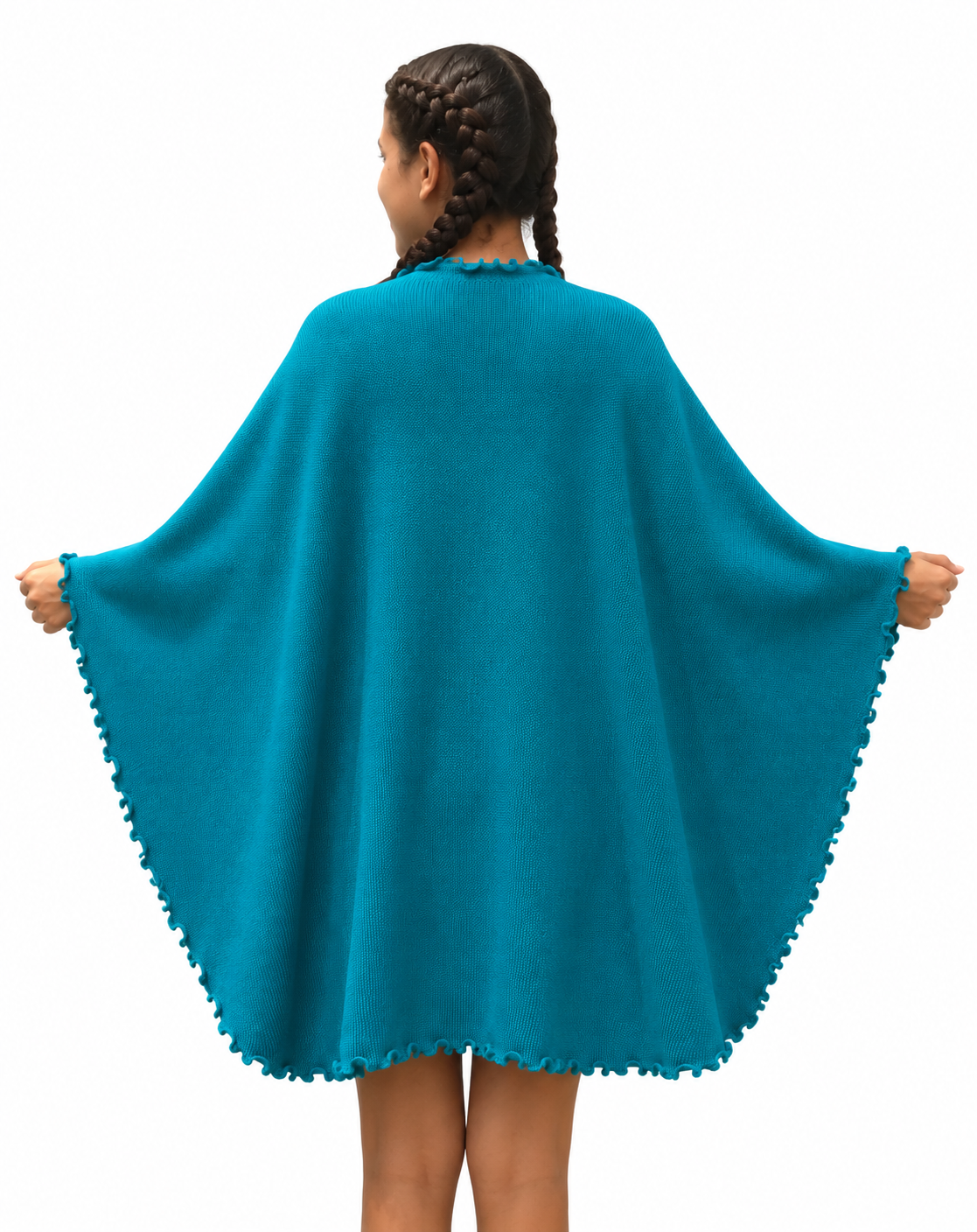 Turquoise Floral embroidery Alpaca Cape
