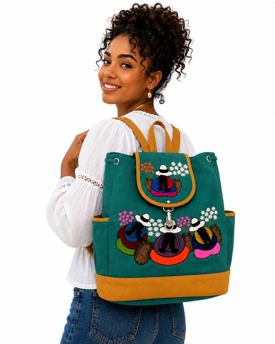 Andean Floral Embroidered Green Backpack 🌺🎒