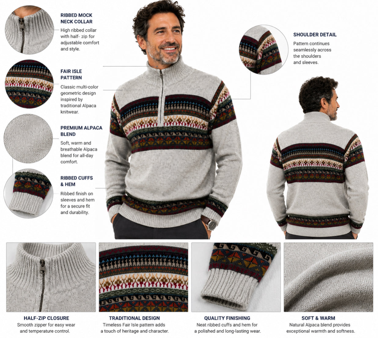 Men’s Andian Half - Zip Alpaca Sweater