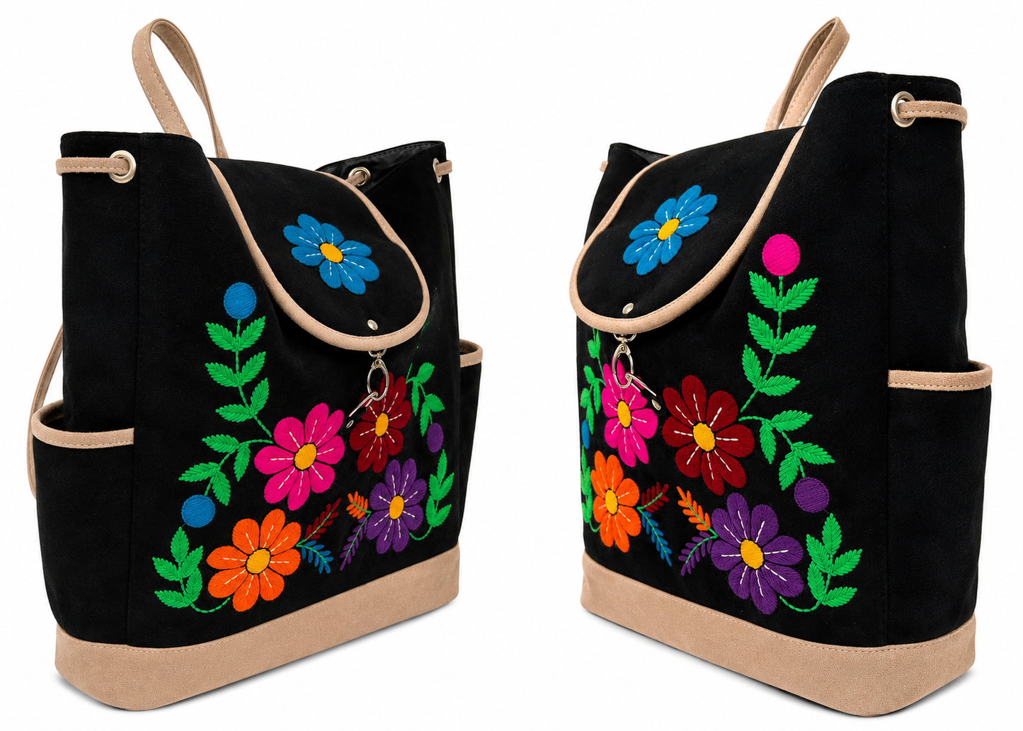 🌸  Andean Floral Embroidered Black Backpack
