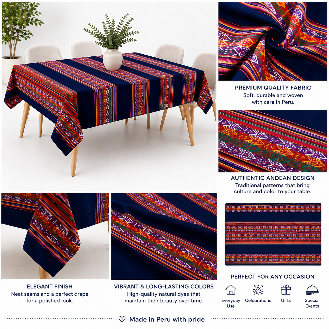 Andean Heritage Peruvian Tablecloth – Royal Blue