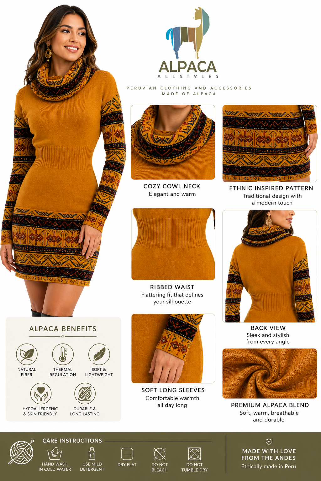 Yellow Mostaza Alpaca Women’s Designed Dress