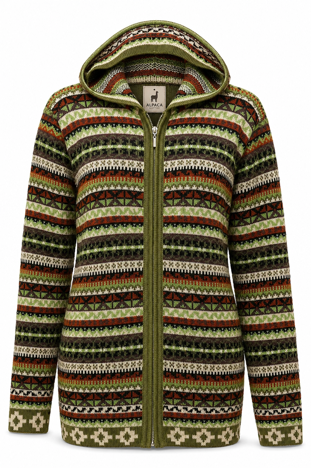 Andean Forest Green Alpaca Hoodie Sweater