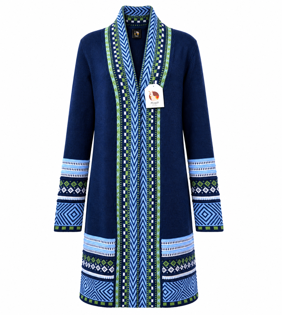 Andean Long Alpaca Cardigan – Blue