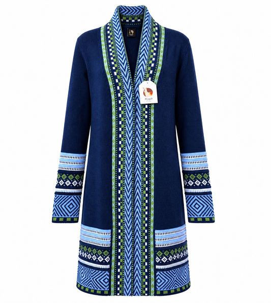 Andean Long Alpaca Cardigan – Blue