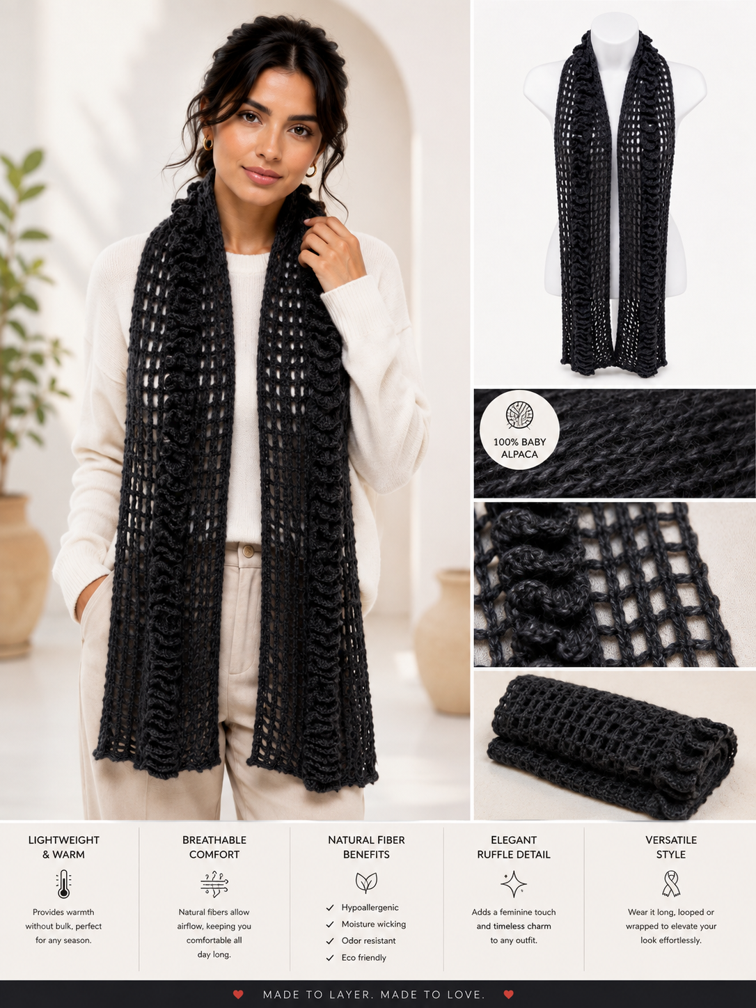 PRE-ORDER | Black Mist Handmade Baby Alpaca Crochet Scarf