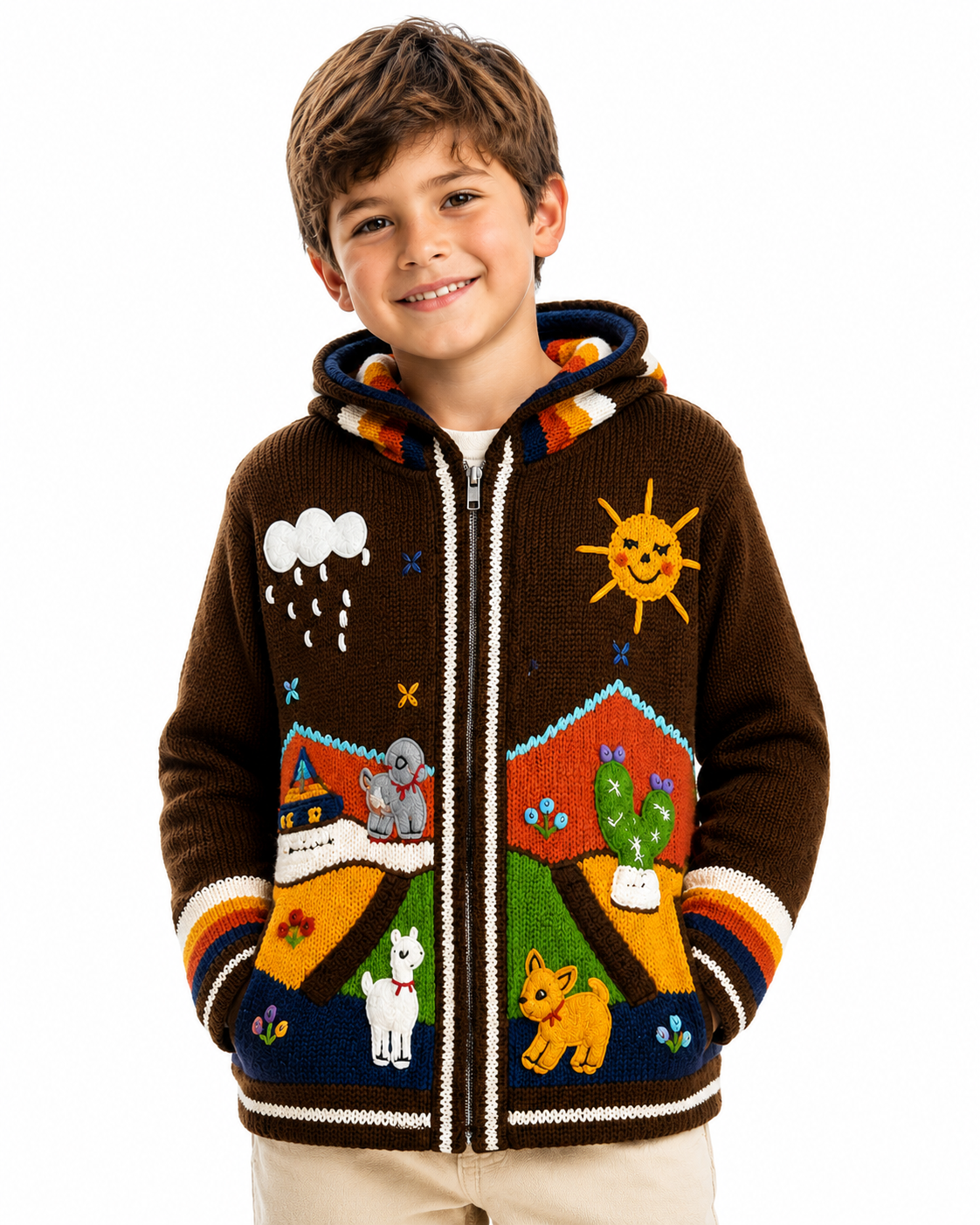 🌈 Andean Adventure Kids Hoodie - Brown