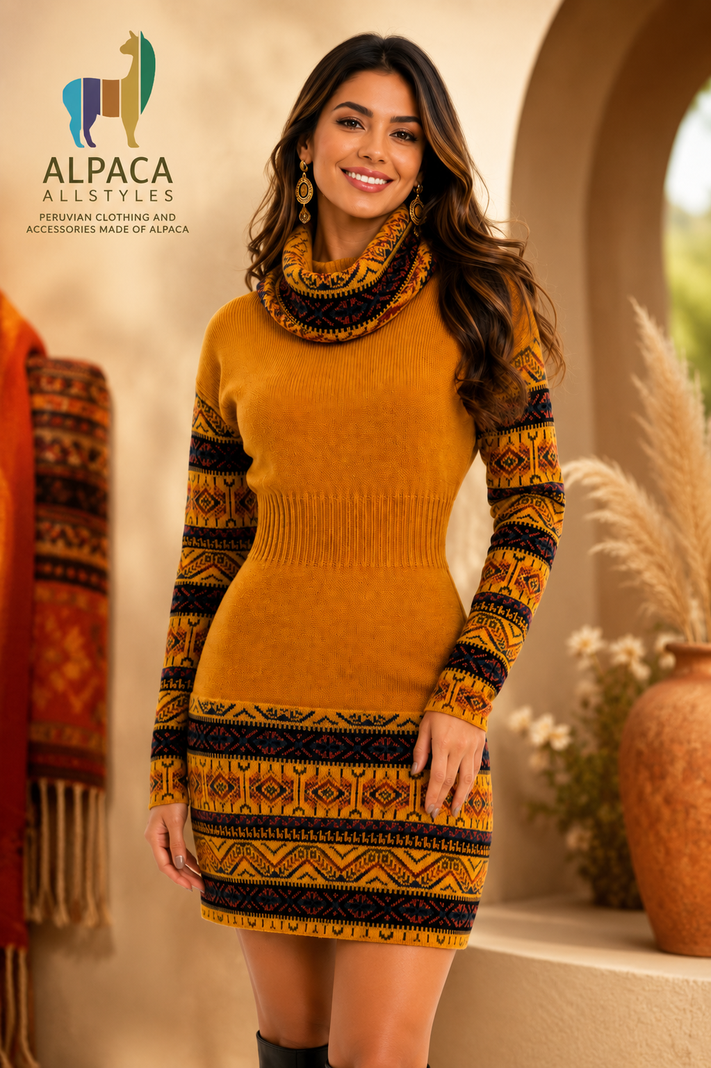 Yellow Mostaza Alpaca Women’s Designed Dress