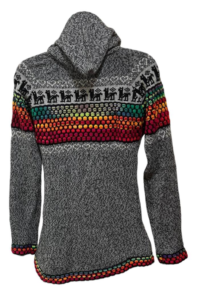 Alpaca light gray red rainbow woman sweater