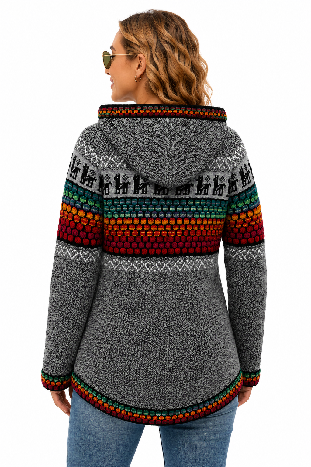 Alpaca light gray red rainbow woman sweater