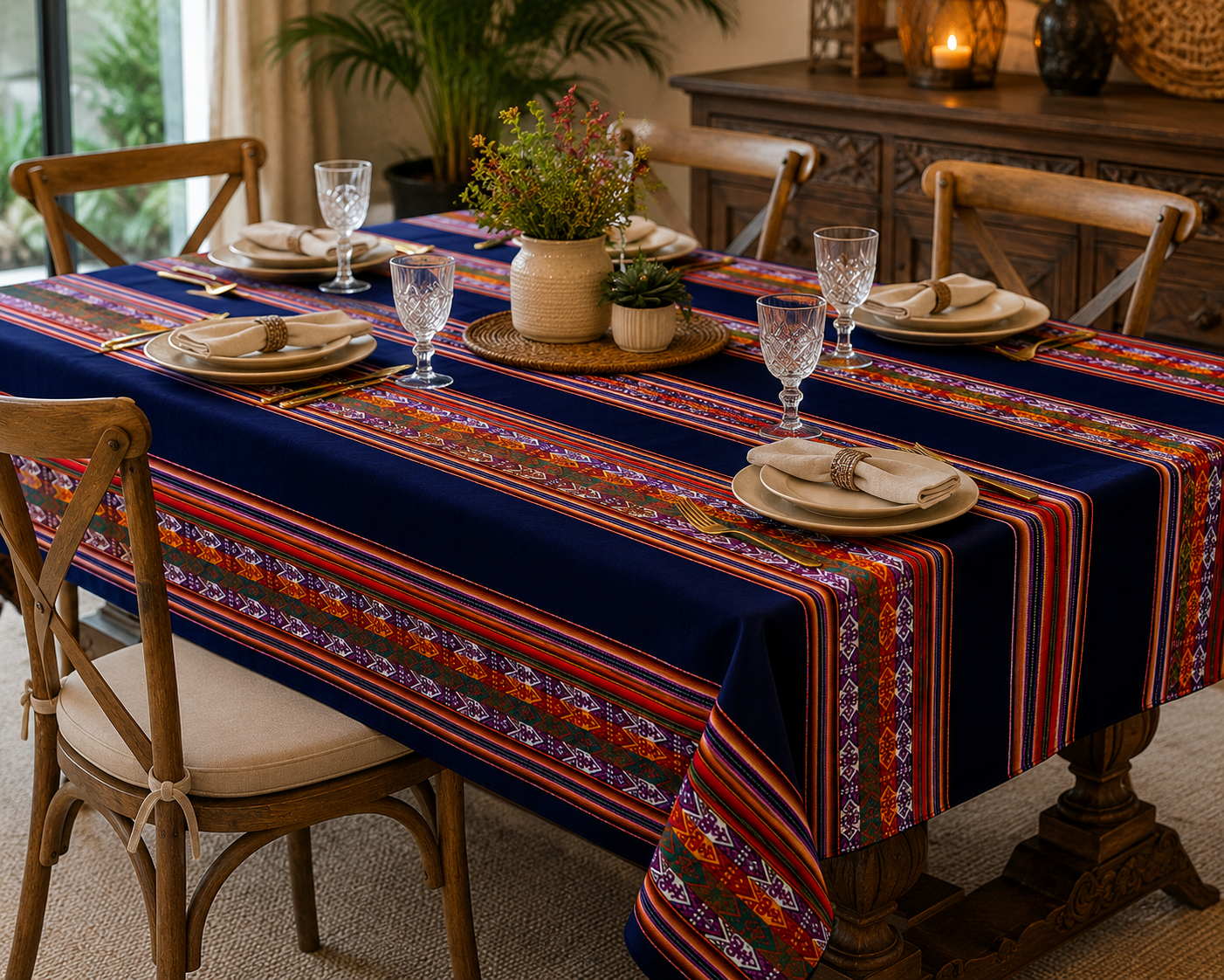 Andean Heritage Peruvian Tablecloth – Royal Blue