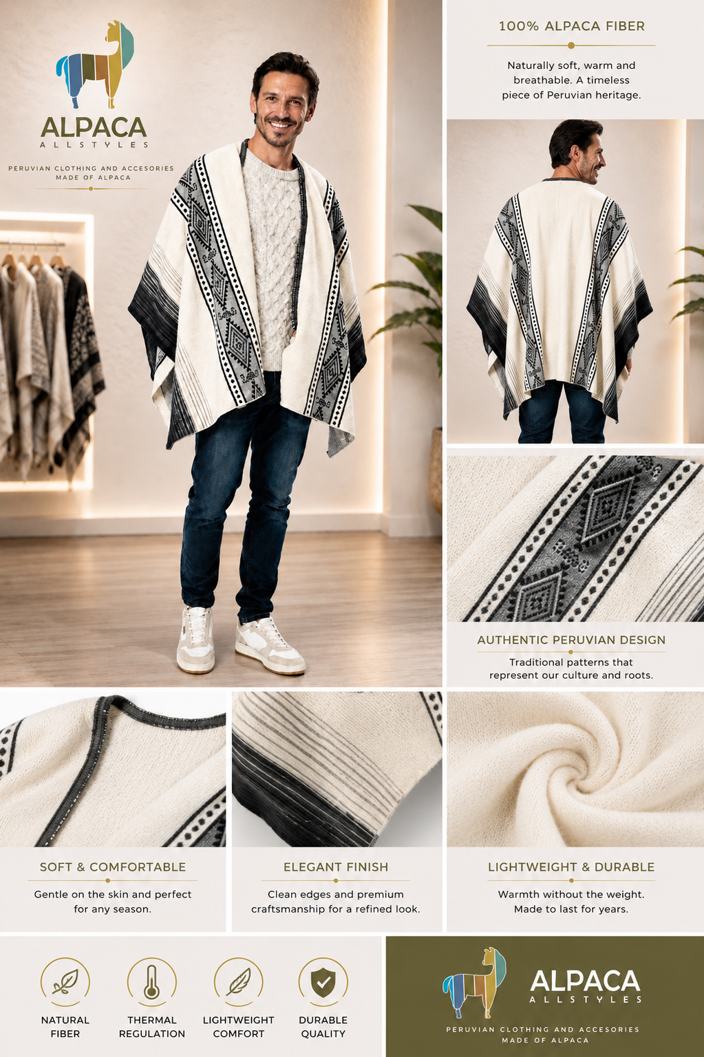 Andean Heritage Men’s Alpaca Poncho
