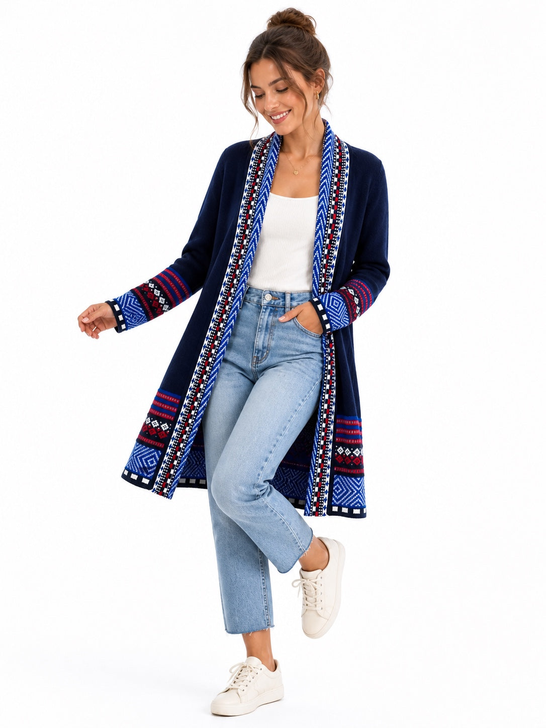 Andean Long Alpaca Cardigan – Navy Blue
