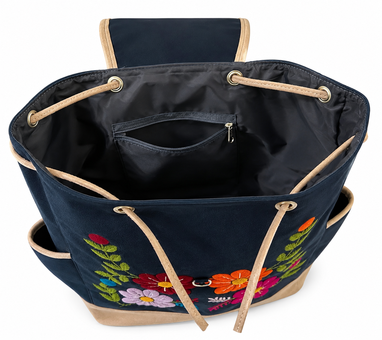 Andean Floral Embroidered Navy Backpack