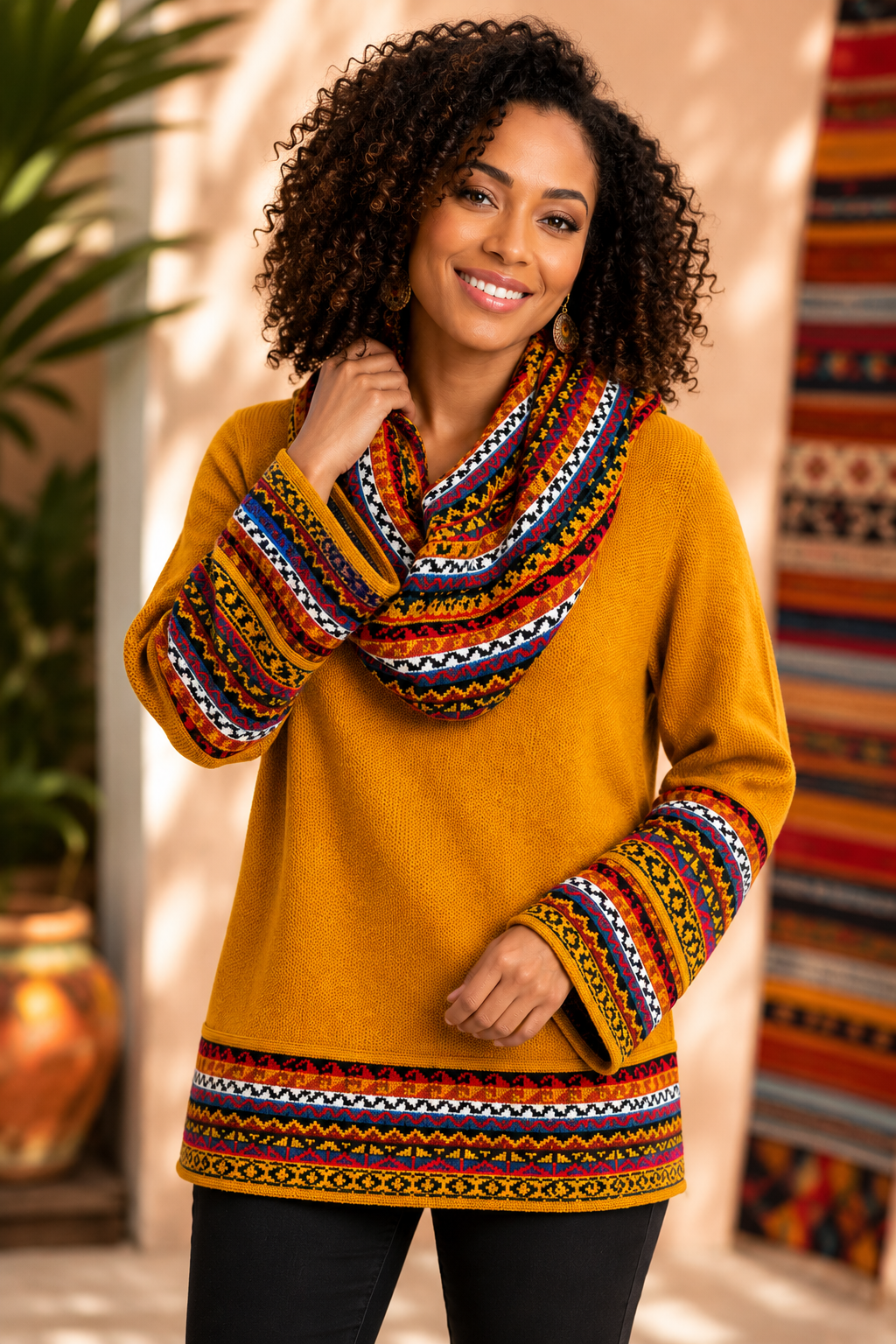 Alpaca Cowl Neck Sweater – Mustard Gold