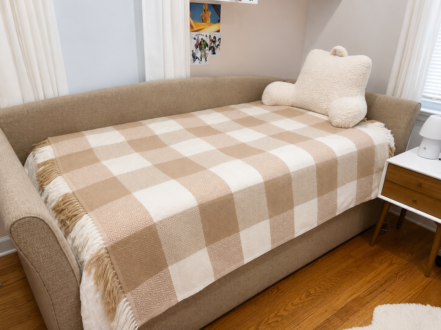 Andean Harmony Alpaca Throw Blanket – Neutral Checkered Design