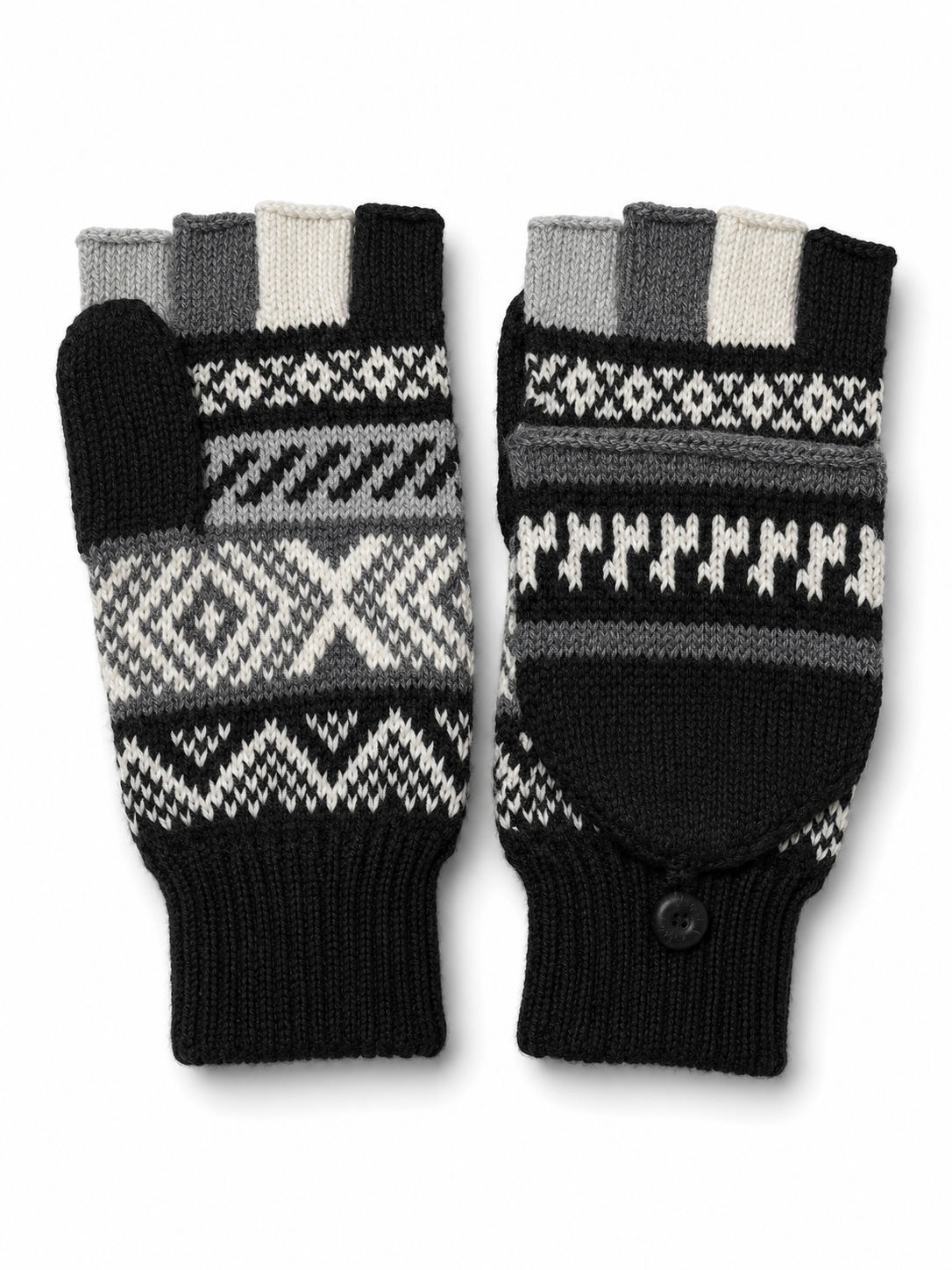 Andean Heritage Convertible Alpaca Gloves – Black & Ivory