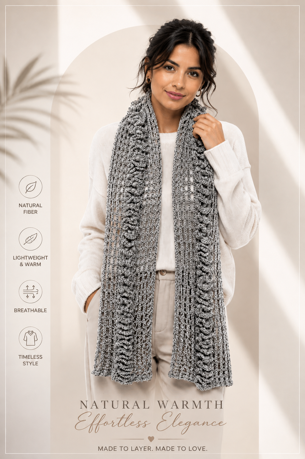 PRE-ORDER | Gray Mist Handmade Baby Alpaca Crochet Scarf