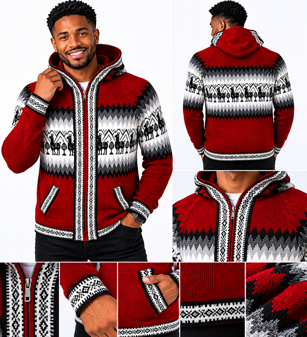 Men’s Andean Alpaca Hooded Sweater – Red